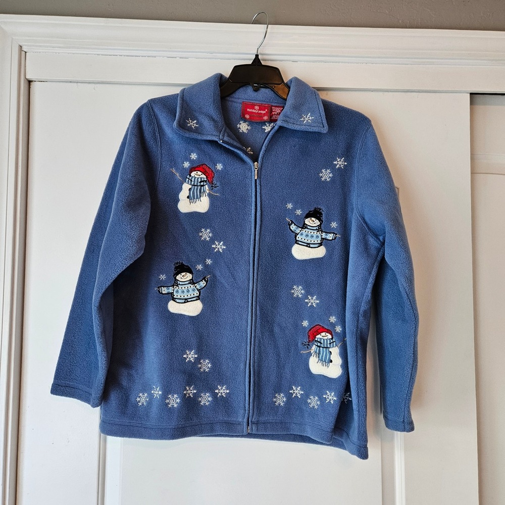 Holiday Lodge Fleece Sweatshirt Womens 1X‎ 14W/16W Grandma Winter Snowman Blue